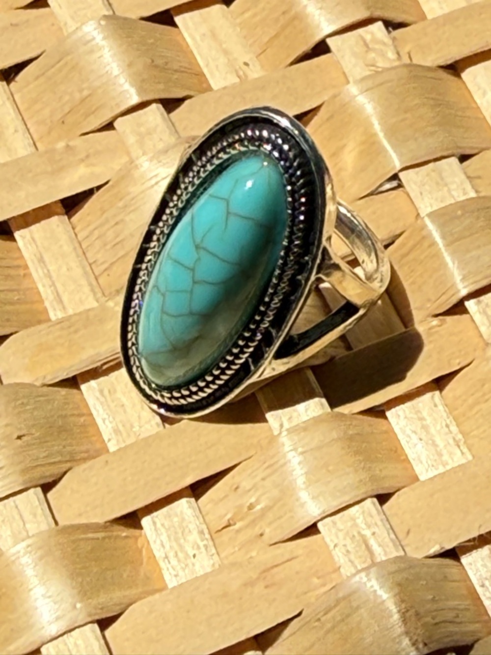 Turquoise Oval Stone Sterling-Style Statement Ring - Women Jewelry
